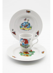 Children's Dinnerware Set with Puppy Print Plates Porcelain Mug Dulevo Russia 