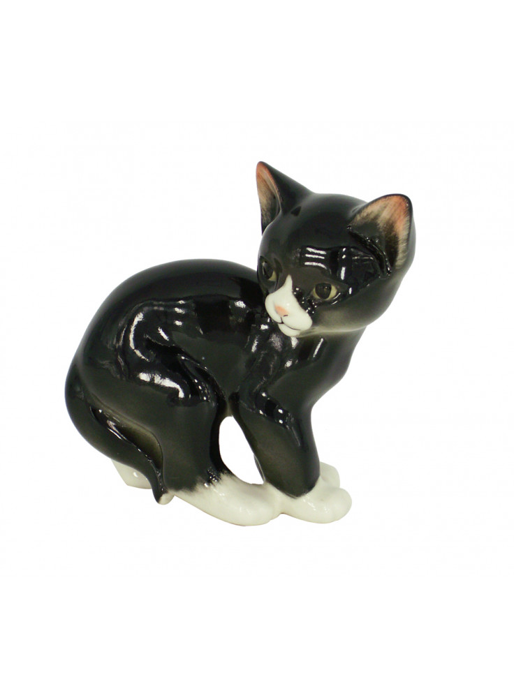 LOMONOSOV IMPERIAL PORCELAIN FIGURINE CAT BLACK KITTEN