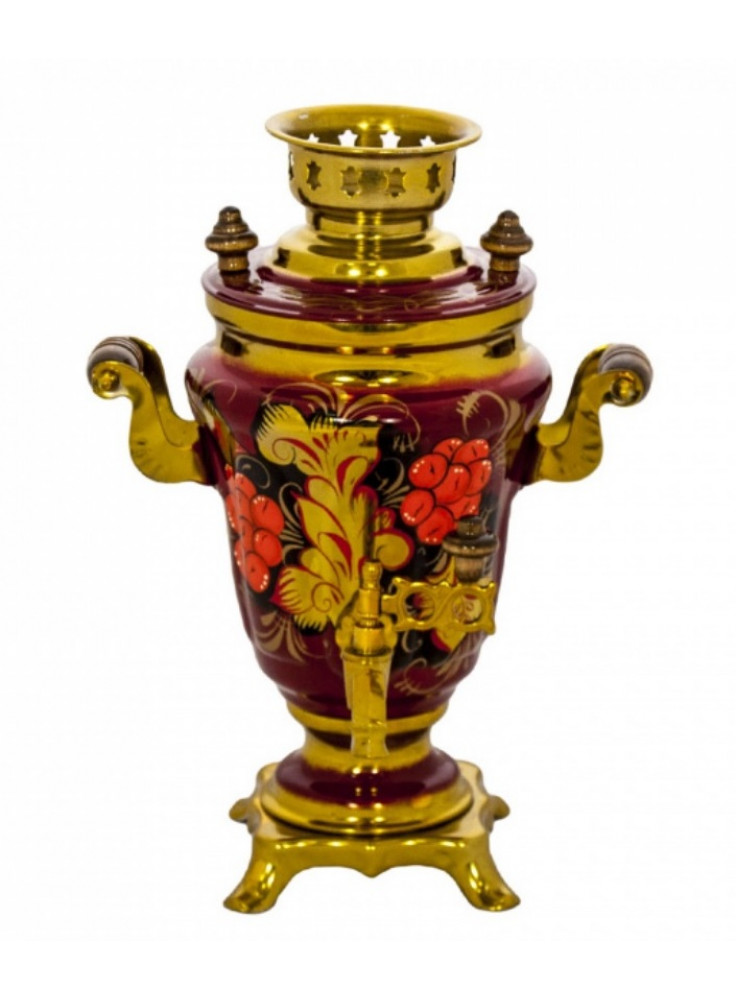 Russian Electrical Samovar Khokhloma Red Painting 1.5 L 50.7 oz.
