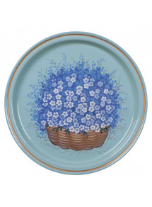 RUSSIAN HANDPAINTED SERVING TRAY ZHOSTOVO ROUND 22 CM 8.7" BLUE FORGET ME NOT