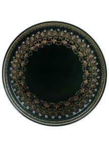 RUSSIAN HANDPAINTED SERVING TRAY ZHOSTOVO ROUND 30 CM 11.8" ORNAMENT LACE BLACK