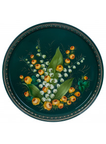 RUSSIAN HANDPAINTED SERVING TRAY ZHOSTOVO ROUND 30 CM 11.8" MAY LILY