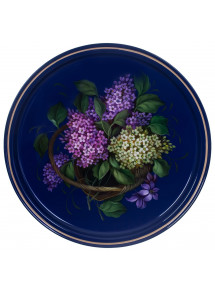 RUSSIAN HANDPAINTED SERVING TRAY ZHOSTOVO ROUND 30 CM 11.8" LILAC BOUQUET