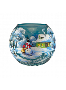 CHRISTMAS DECORATIVE GLASS HANDPAINTED CANDLE HOLDER GIRL AND SNOWMAN