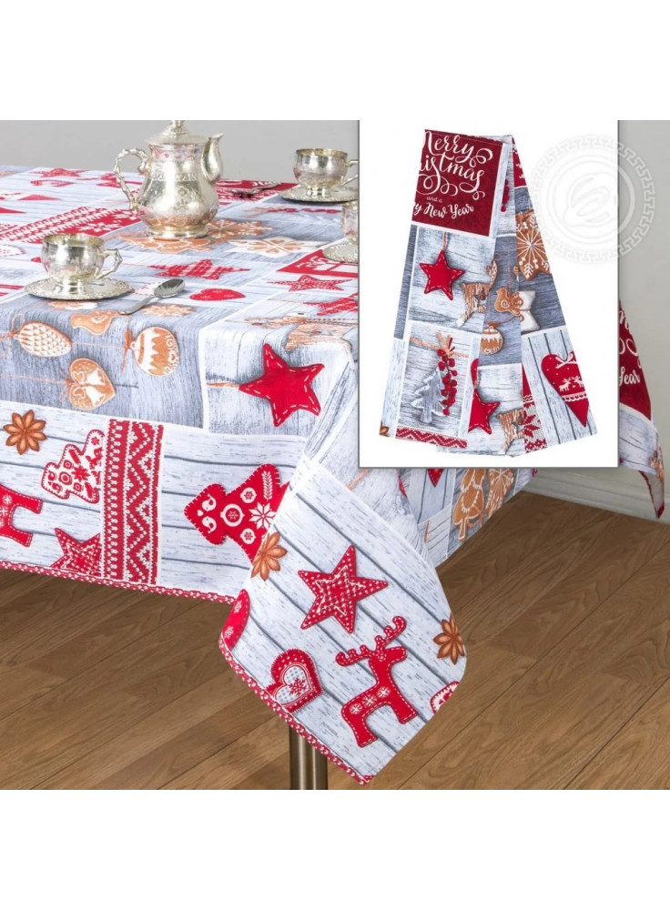 TABLECLOTH AND 3 KITCHEN TOWELS SET CHRISTMAS