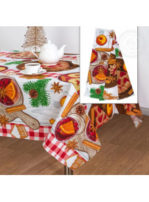 TABLECLOTH AND 3 KITCHEN TOWELS SET GINGERBREAD HOUSE
