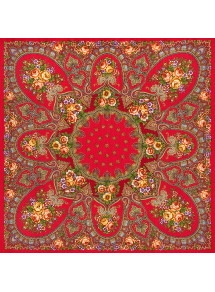Russian Woolen Pavlovo Posad Scarf Shawl 146x146 Silk Fringe Viennese Waltz Red