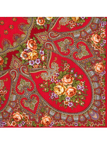 Russian Woolen Pavlovo Posad Scarf Shawl 146x146 Silk Fringe Viennese Waltz Red