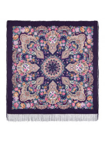 Russian Woolen Pavlovo Posad Scarf Shawl 146x146 Silk Fringe Lady Purple