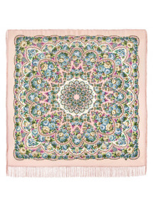 Russian Woolen Pavlovo Posad Scarf Shawl 146x146 Silk Fringe Heart Pleasure Pink