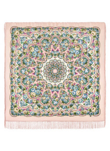 Russian Woolen Pavlovo Posad Scarf Shawl 146x146 Silk Fringe Heart Pleasure Pink