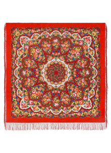 Russian Woolen Pavlovo Posad Scarf Shawl 146x146 Silk Fringe Heart Pleasure Red