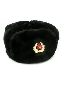 Russian REPLICA Soviet Military WWII Winter Bomber Hat Black USHANKA Big Red Star