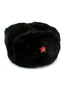 Russian REPLICA Soviet Military WWII Winter Bomber Hat Black USHANKA Red Star